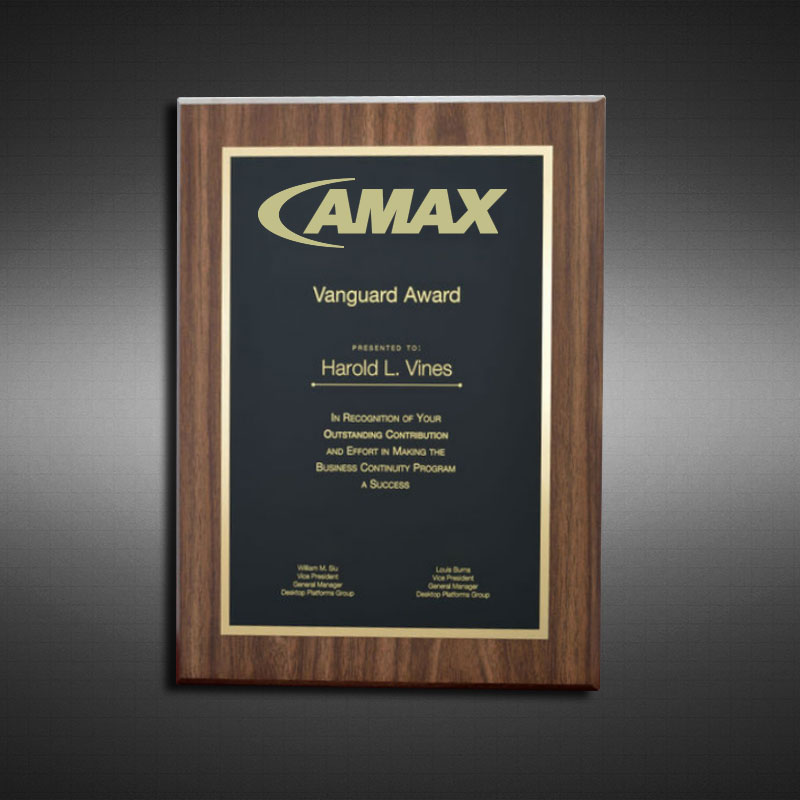 Laser engraved walnut finish plaque