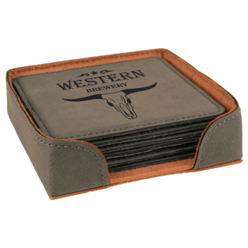 GRAY Square Set Leatherette Coasters