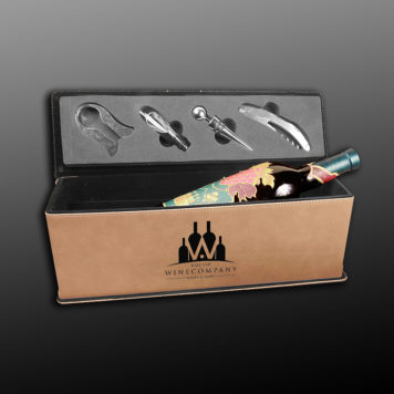 Light Brown Leatherette Wine Box and Tools