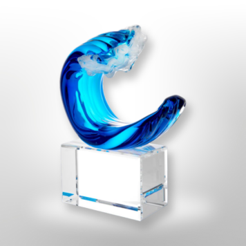 Surfs Up Art Glass like a tidal wave image on optic crystal base